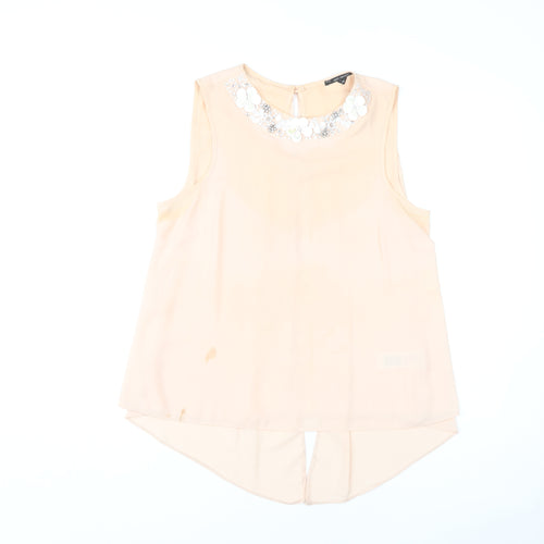 New Look Women's Beige Beaded Sleeveless Blouse 12