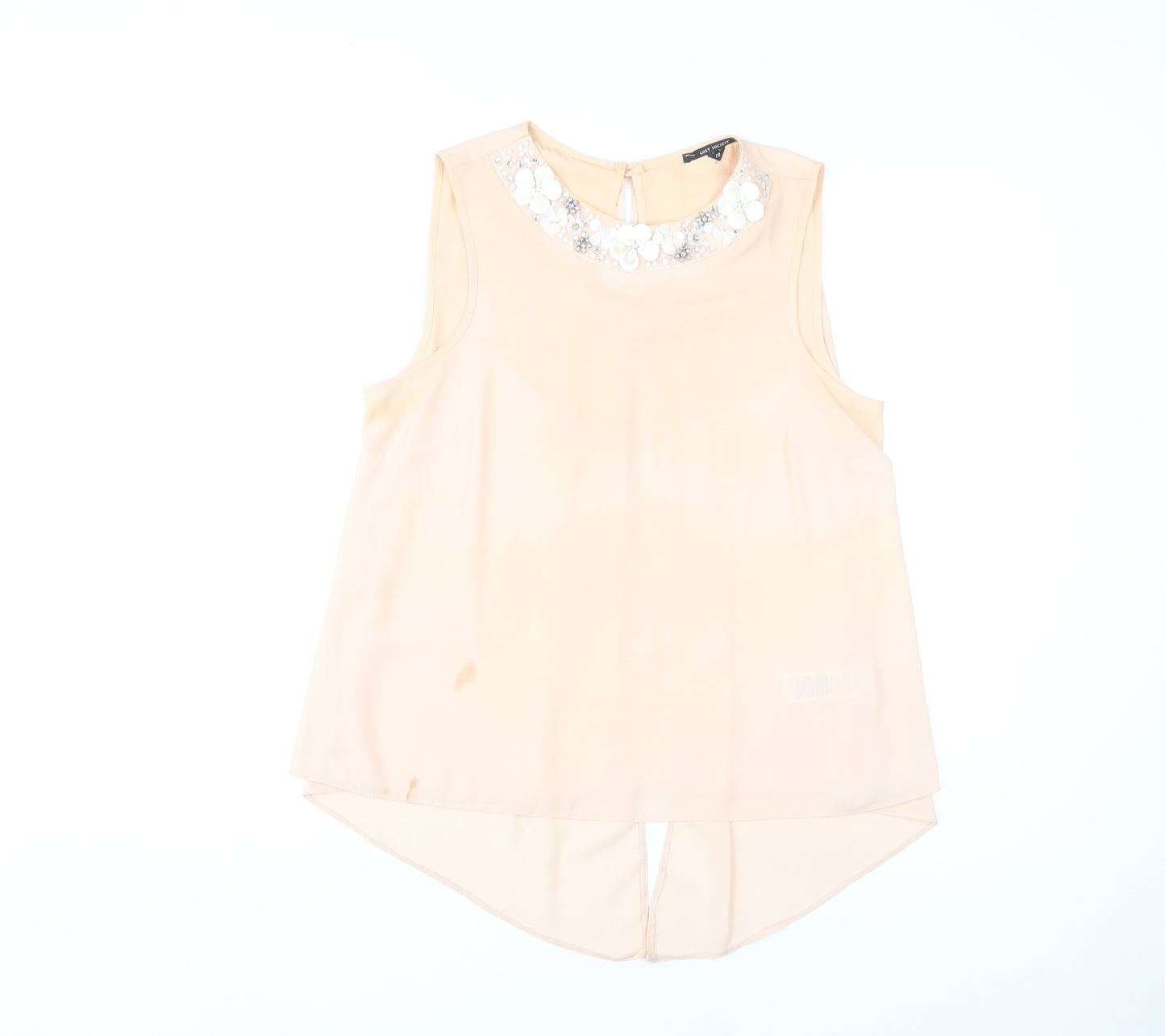 New Look Women's Beige Beaded Sleeveless Blouse 12