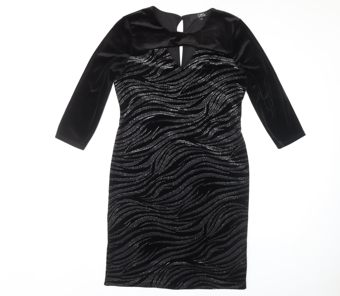 Star by Julien Macdonald Women's Black Glitter Bodycon Dress