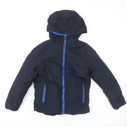 Next Boys Blue Puffer Jacket 7 Years - Hooded & Lined