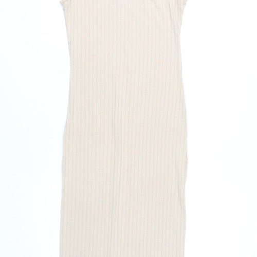 NA-KD Women's Beige High Neck Midi Sheath Dress - XS