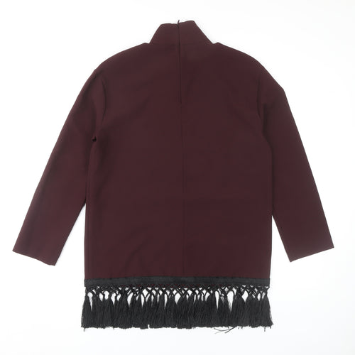 Zara Women's Red Fringe Blouse High Neck Size 12