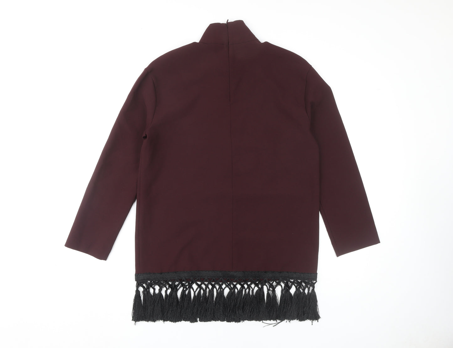 Zara Women's Red Fringe Blouse High Neck Size 12