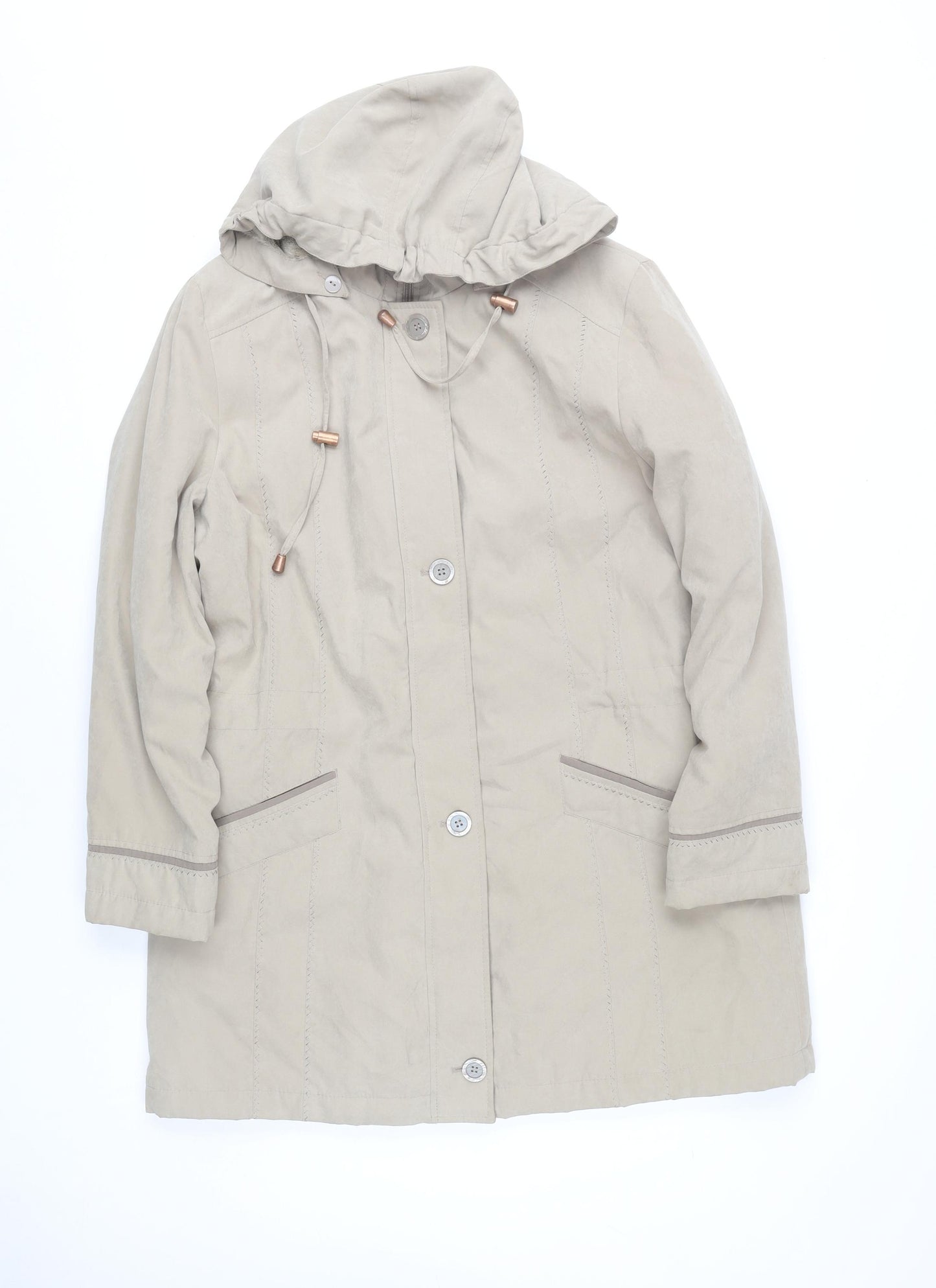 Bonmarché Women's Beige Rain Coat Medium Long Hooded