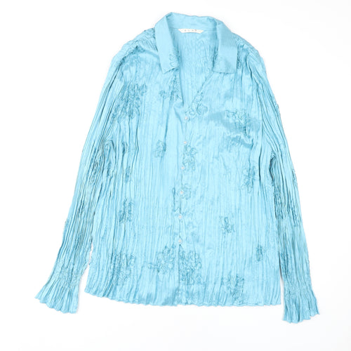 Elvi Women's Blue Long Sleeve Embroidered Blouse