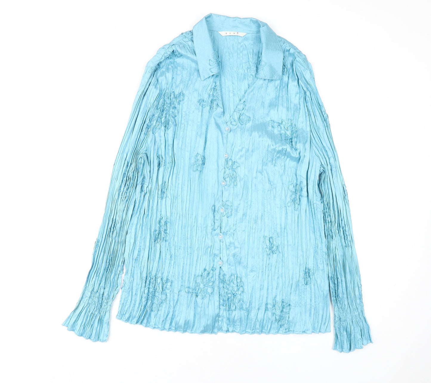 Elvi Women's Blue Long Sleeve Embroidered Blouse