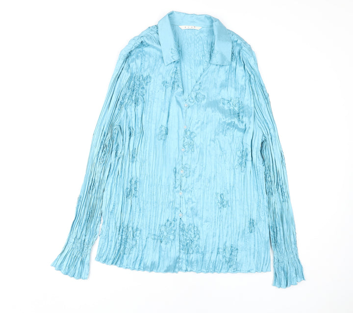 Elvi Women's Blue Long Sleeve Embroidered Blouse