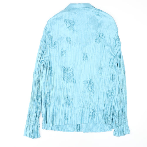 Elvi Women's Blue Long Sleeve Embroidered Blouse