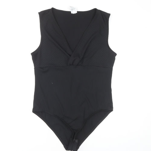 H&M Women's Black Bodysuit, Size L, V-Neck, Casual