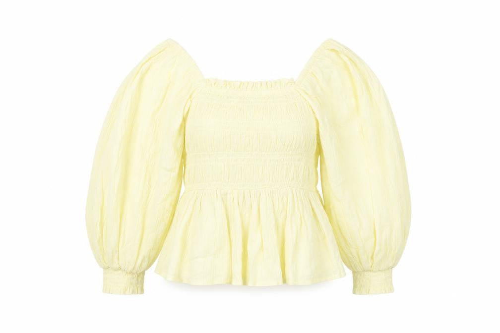 Front view of River Island Yellow Off-Shoulder Balloon Sleeve Top