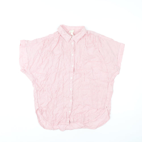 H&M Women's Red Striped Button-Up Shirt Size 6