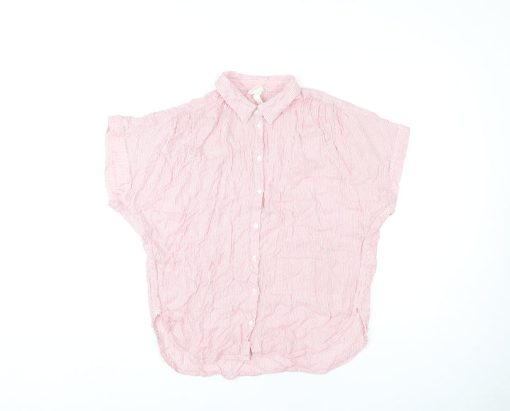 H&M Women's Red Striped Button-Up Shirt Size 6