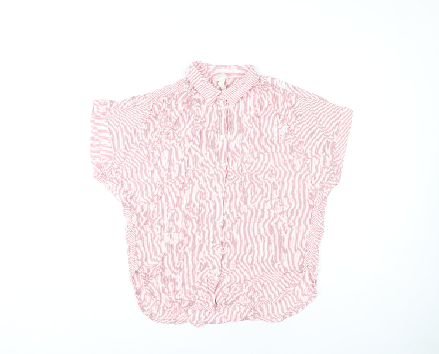 H&M Women's Red Striped Button-Up Shirt Size 6