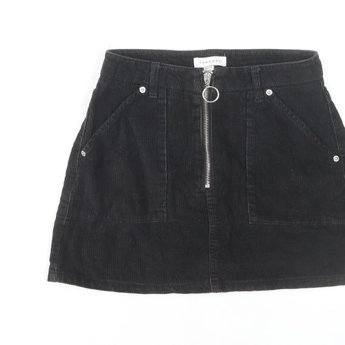 Topshop Petite Black Corduroy A-Line Skirt, Size 6