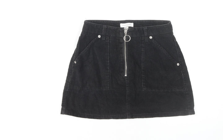 Topshop Petite Black Corduroy A-Line Skirt, Size 6