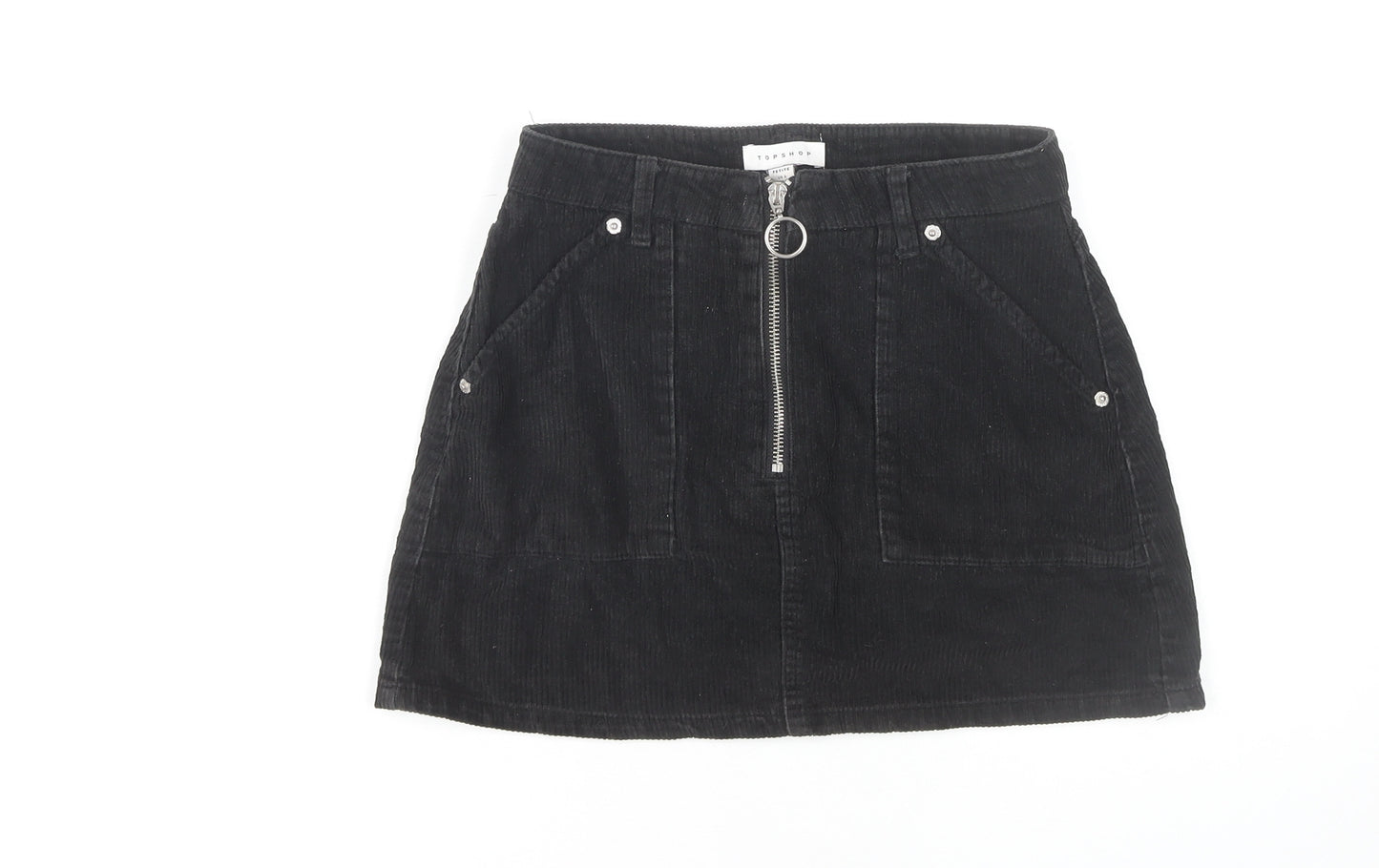 Topshop Petite Black Corduroy A-Line Skirt, Size 6