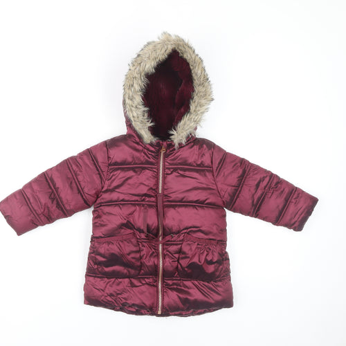 Next Unisex Red Puffer Jacket 12-18 Months with Hood