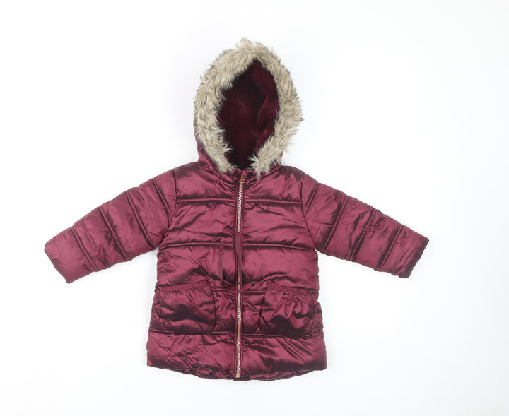 Next Unisex Red Puffer Jacket 12-18 Months with Hood