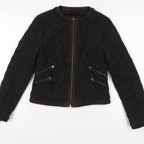 Zara Women Black Tweed Quilted Jacket Size S