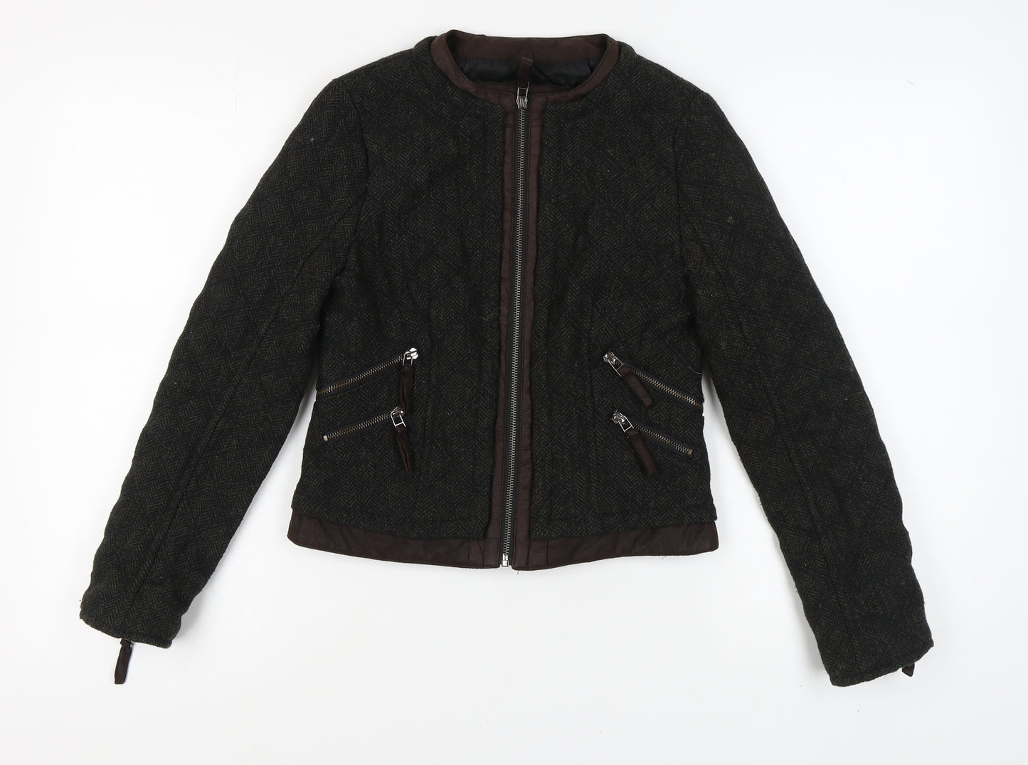 Zara Women Black Tweed Quilted Jacket Size S