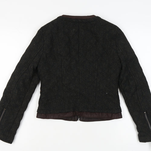 Zara Women Black Tweed Quilted Jacket Size S