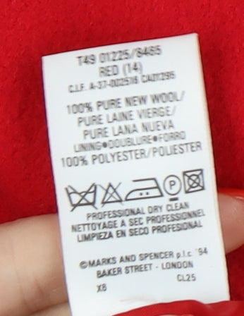 Marks and Spencer Women's Red Wool Pea Coat Size 14
