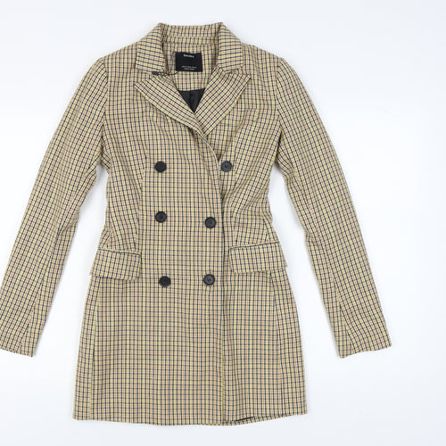 Bershka Women's Beige Check Double-Breasted Blazer XS