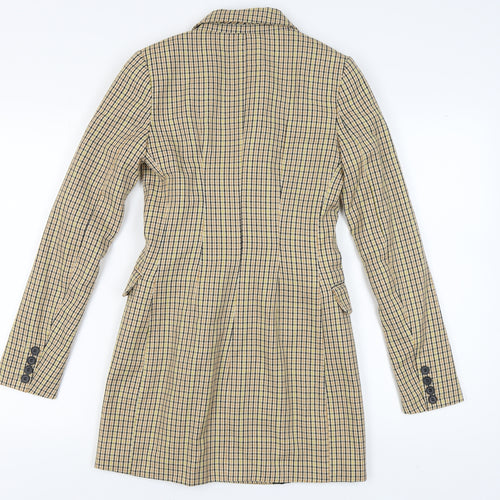 Bershka Women's Beige Check Double-Breasted Blazer XS