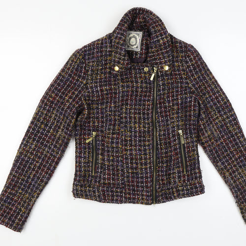 New Look Women's Multicoloured Tweed Biker Jacket Size 10