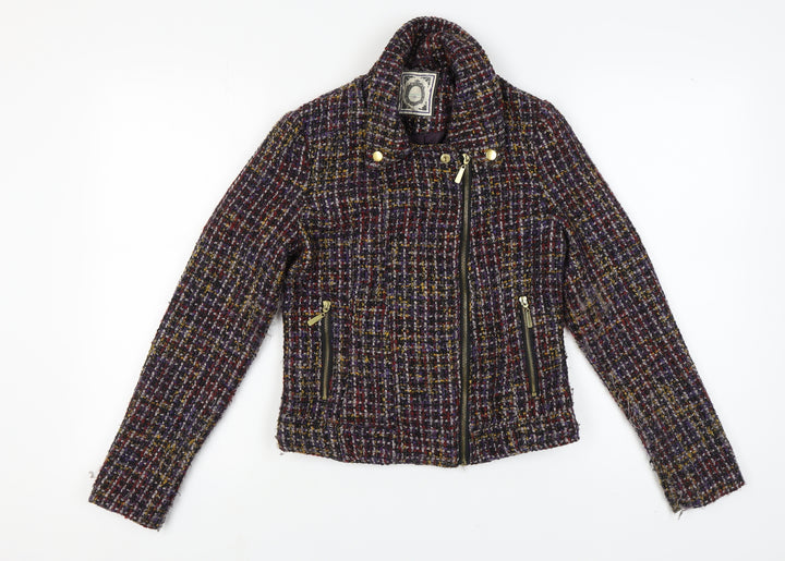 New Look Women's Multicoloured Tweed Biker Jacket Size 10