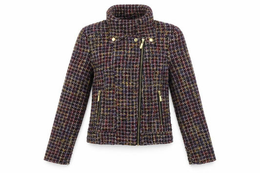 Front view of New Look Women's Multicoloured Tweed Biker Jacket, size 10