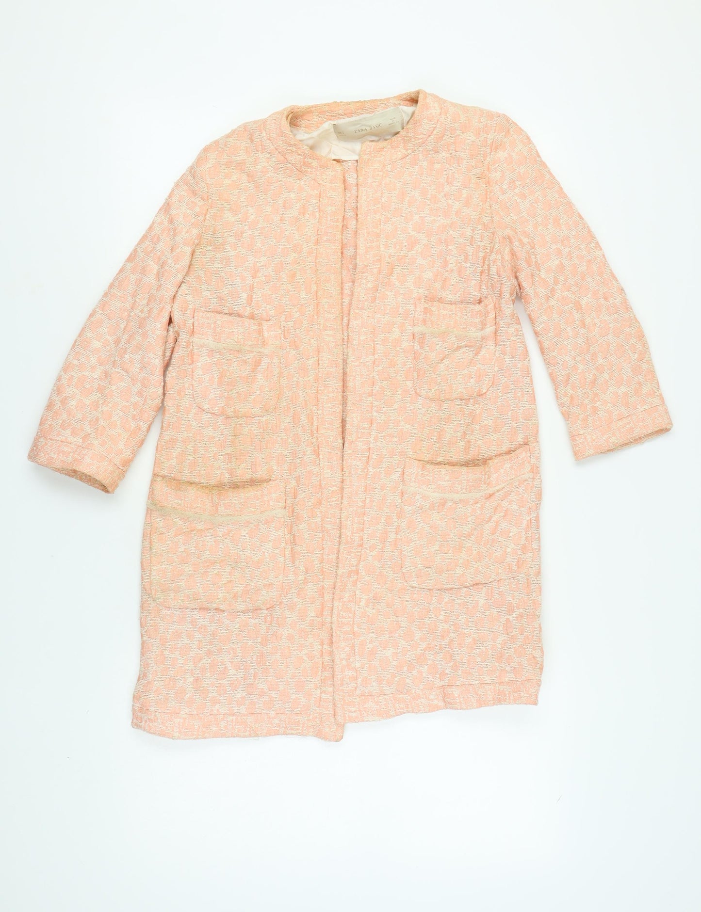 Zara Women’s Pink Tweed Overcoat Size 8
