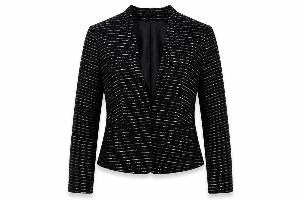 Front view of H&M Women's Black Striped Blazer, size 4