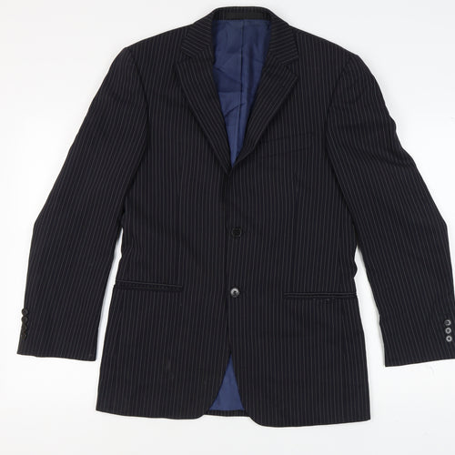 Marks & Spencer Men's Blue Striped Blazer, Size 36R Wool