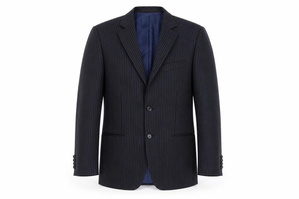 Front view of Marks & Spencer Men's Blue Striped Blazer, size 36R, Wool