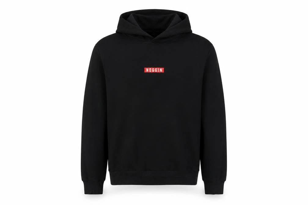 Front view of Noggin Sport Men's Black Medium Hoodie with Logo