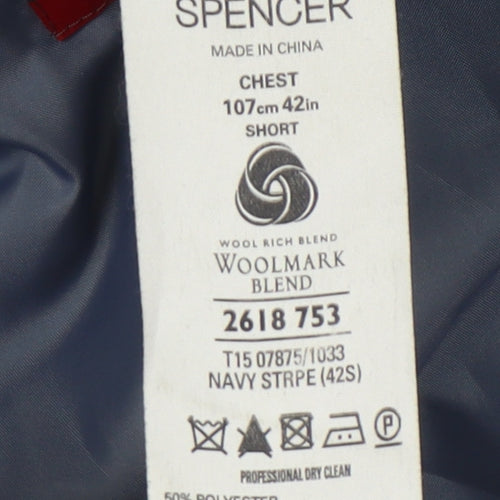 Marks and Spencer Men's Blue 42S Striped Suit Jacket