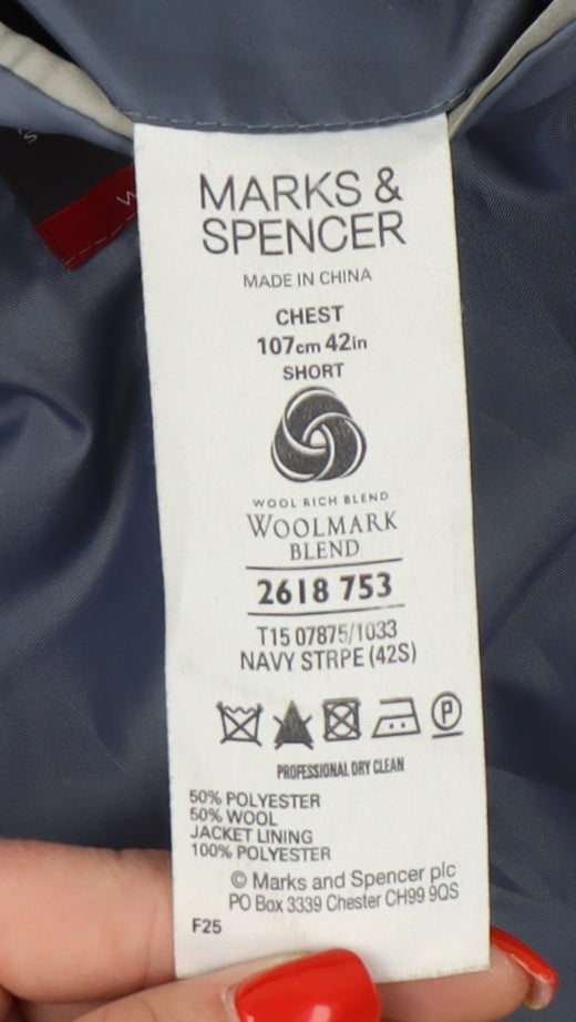 Marks and Spencer Men's Blue 42S Striped Suit Jacket