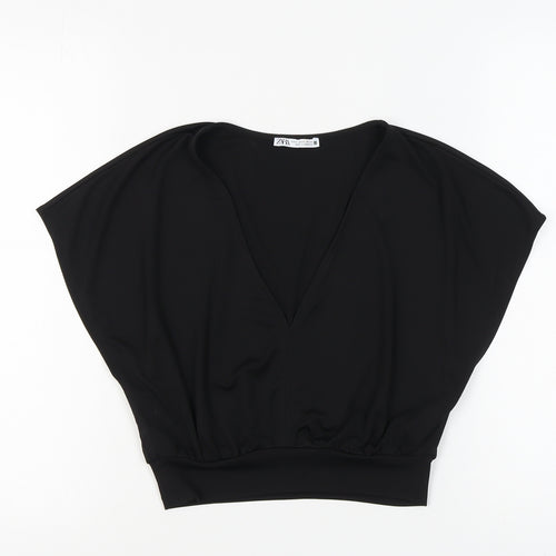 Zara Women's Black V-Neck Top, Size S, Stylish Essential