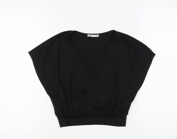 Zara Women's Black V-Neck Top, Size S, Stylish Essential