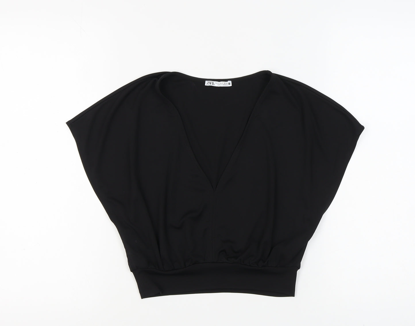 Zara Women's Black V-Neck Top, Size S, Stylish Essential