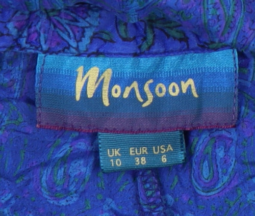 Monsoon Women's Blue Silk Paisley Trousers Size 10