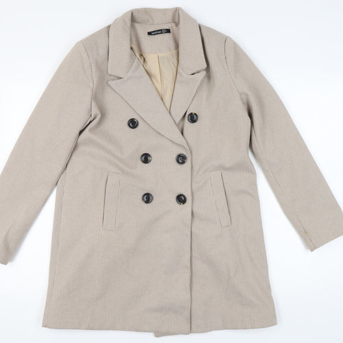 Boohoo Women's Beige Check Pea Coat Size 12