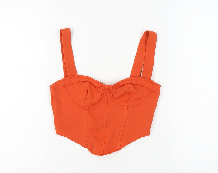 PrettyLittleThing Women's Orange Cropped Tank Top, Size 8
