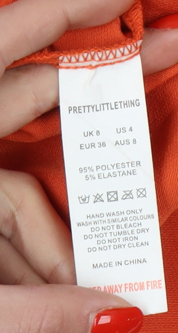 PrettyLittleThing Women's Orange Cropped Tank Top, Size 8