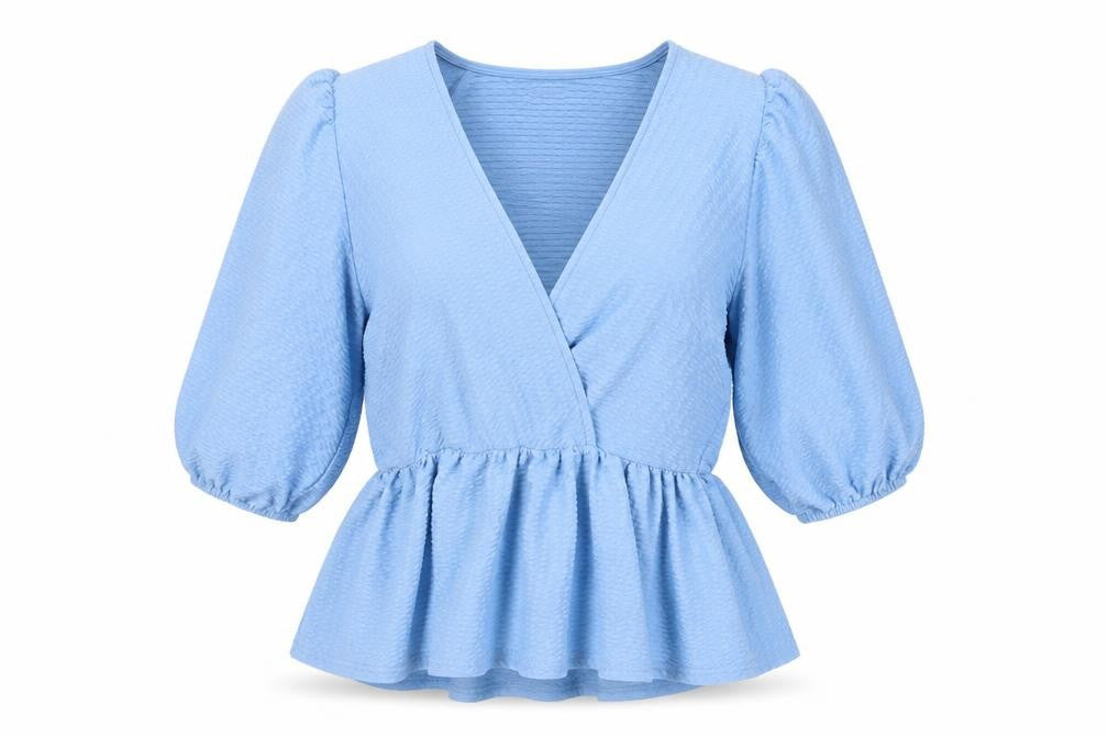 Front view of ASOS DESIGN Women's Blue Wrap Blouse, size 12
