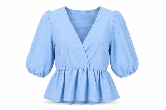 Front view of ASOS DESIGN Women's Blue Wrap Blouse, size 12
