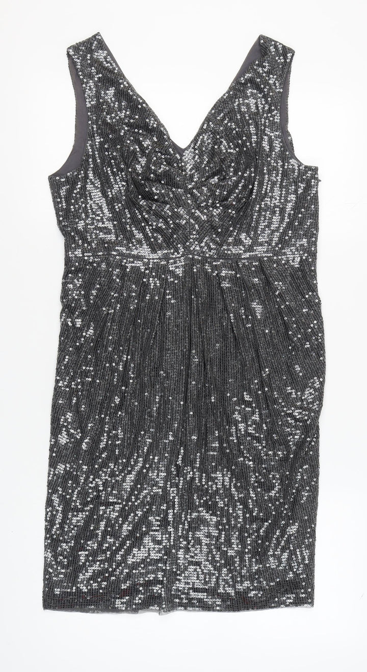 Monsoon Women's Silver Sequin Sheath Dress Size 16