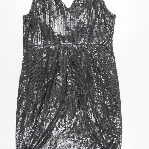 Monsoon Women's Silver Sequin Sheath Dress Size 16