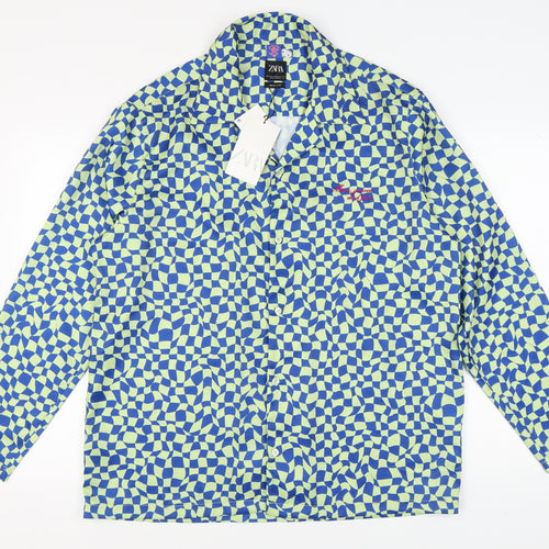 ZARA Women's Blue Geometric XL Button-Up Shirt